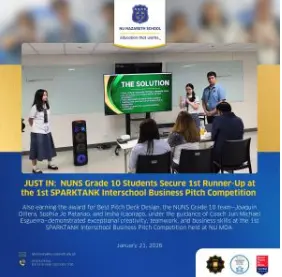 NUNS Grade 10 Students Secure 1st Runner-Up at the 1st SPARKTANK Interschool Business Pitch Competition