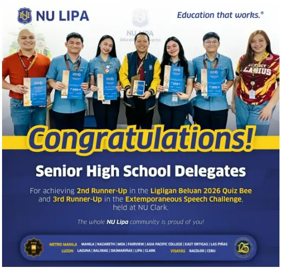 NU Lipa Senior High Students Shine in Ligligan Beluan 2026 Competitions