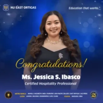 NU East Ortigas- Congratulations Ms. Ibasco for achieving Certified Hospitality Professional status by the Institute of Tourism and Hospitality Professionals