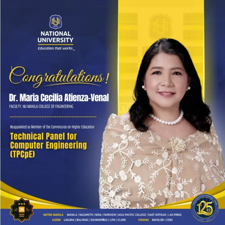 NU Faculty, Dr. Maria Cecilia Atienza-Venal Reappointed to CHED Technical Panel for Computer Engineering